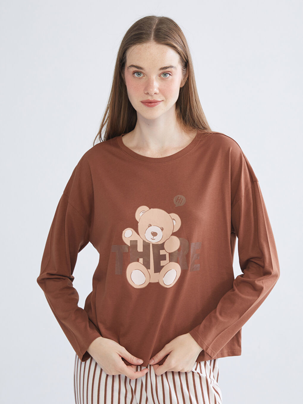 Bisiklet Yaka Baskılı Kadın Pijama Takımı